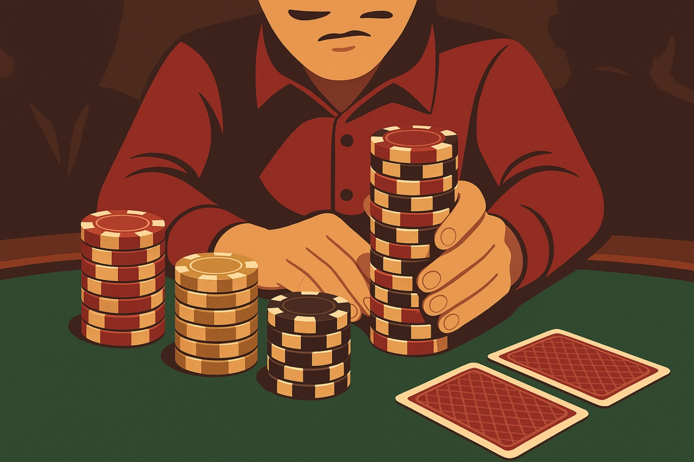 Minh họa cược Xì Tố với chồng phỉnh trên bàn poker
