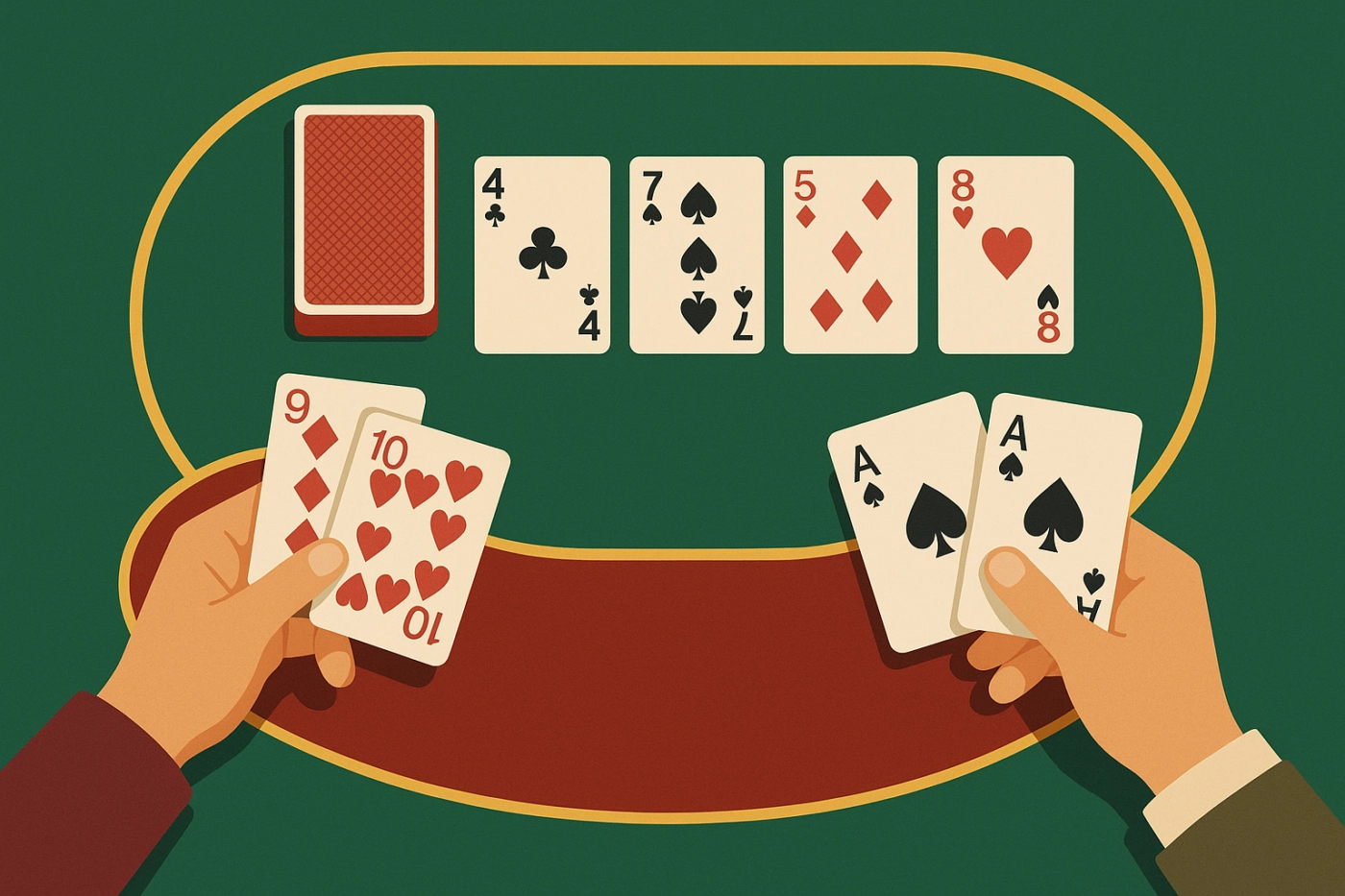 So sánh baccarat và poker: luật chơi, vai trò may rủi và kỹ năng, tốc độ ván. Ch