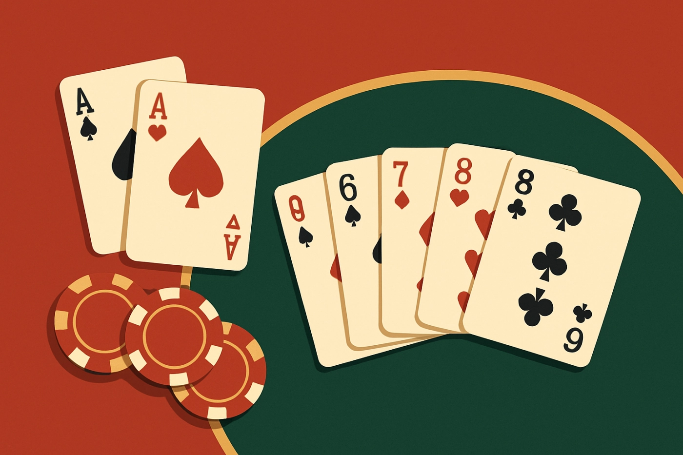 So sánh Xì Tố và Poker: chip bài và lá bài trên bàn casino